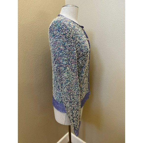 Women's Vintage Handmade M. Stapleton Fuzzy Knitted Cat-Eye Button Sweater S/M - Picture 2 of 4